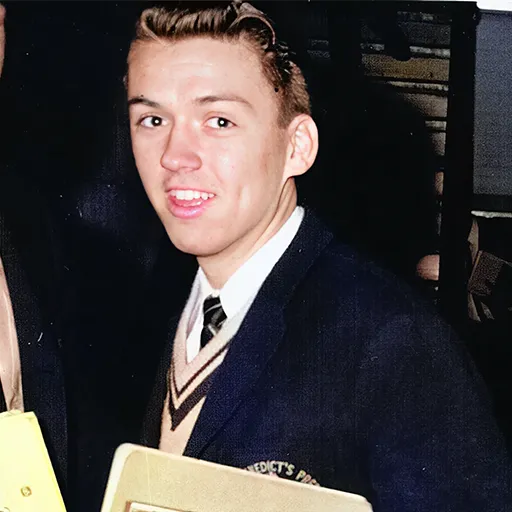 Brennan’s brother Kevin roaming the halls of St. Benedict’s Prep in 1965, four years prior to losing his life in their parents’ driveway.