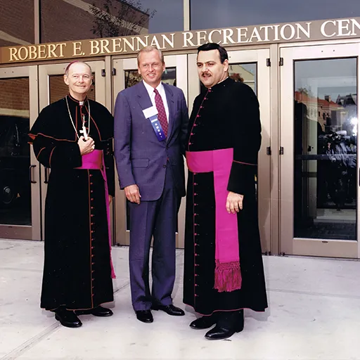The 1987 dedication ceremony of the Robert E. Brennan Recreation Center at his alma mater, Seton Hall University.