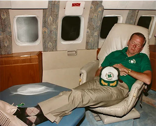 After a delightful three days of hosting two planeloads of friends for Kentucky Derby festivities, Brennan collapses on the flight back to New Jersey.