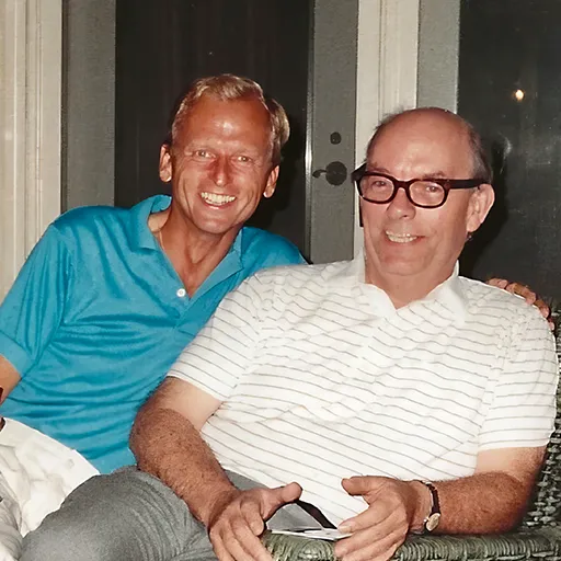 Brennan plays host at his Saratoga home to his favorite teacher, mentor, long time friend, and fellow horse racing enthusiast, Father Boniface Treanor, O.S.B.