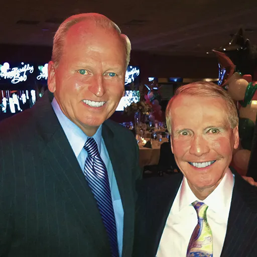 Bob Green, Brennan’s dear friend and chairman of Parx Racing and Casino, celebrate Green’s marriage in 2018.