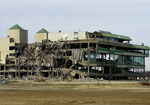 Garden State Park racetrack demolition in 2003. Photo courtesy of Nancy Rokos, Eclipse Award Winning photographer and neighbor of the former Garden State Park.