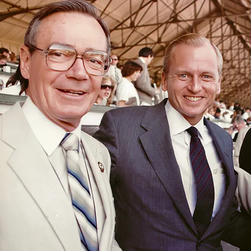 Bob Quigley, Brennan’s friend, and president of Garden State Park checking out a competitor’s racetrack circa 1984.